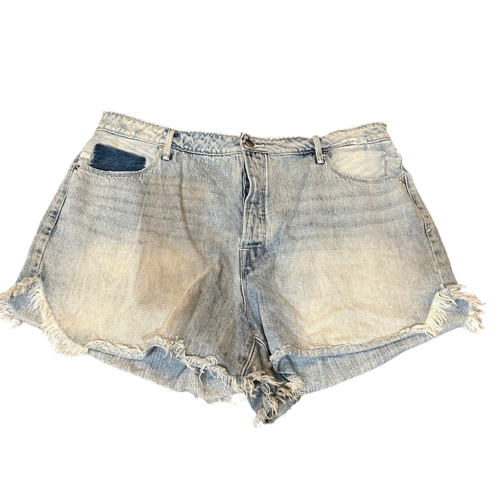 Good American Denim Shorts Womens Light Blue Frayed Hem GBSH79RC Size 16